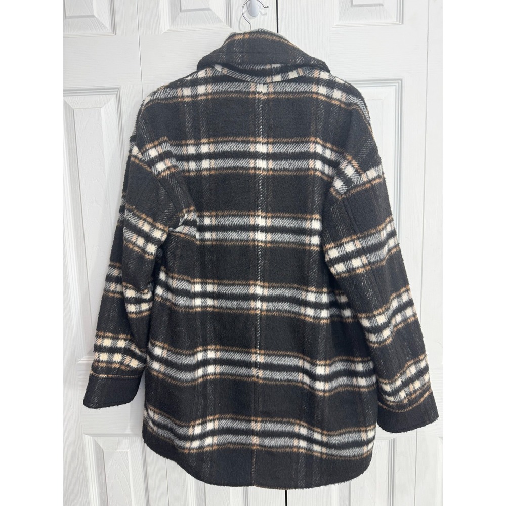 Halogen Barn Plaid Double Breasted Pea Coat Women's Medium Black Long Sleeve - Picture 4 of 8